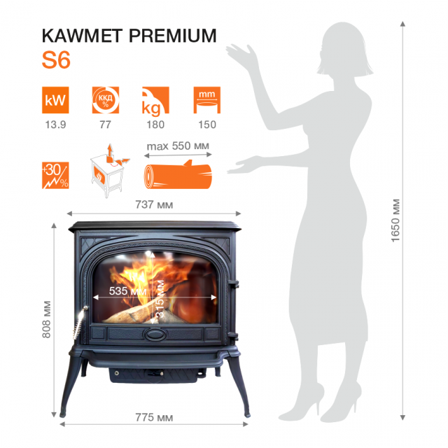 фото Чугунная печь KAWMET Premium S6 (13,9 кВт)