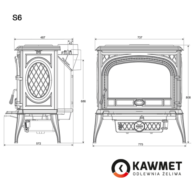 фото Чугунная печь KAWMET Premium S6 (13,9 кВт)