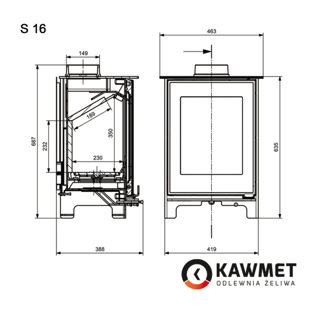 фото Чугунная печь KAWMET Premium S16 (4,9 кВт)