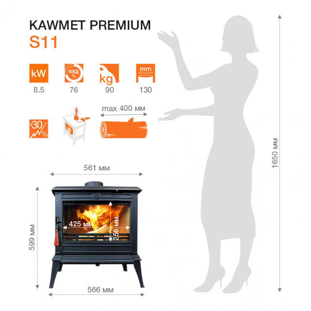 фото Чугунная печь KAWMET Premium S11 (8,5 кВт)
