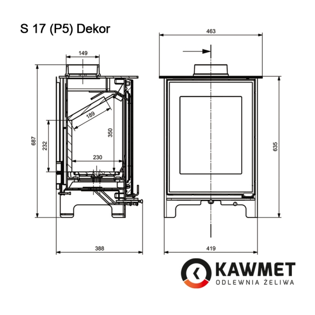 фото Чугунная печь KAWMET Premium S17 Dekor (4,9 кВт)
