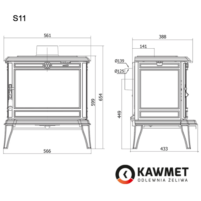 фото Чугунная печь KAWMET Premium S11 (8,5 кВт)