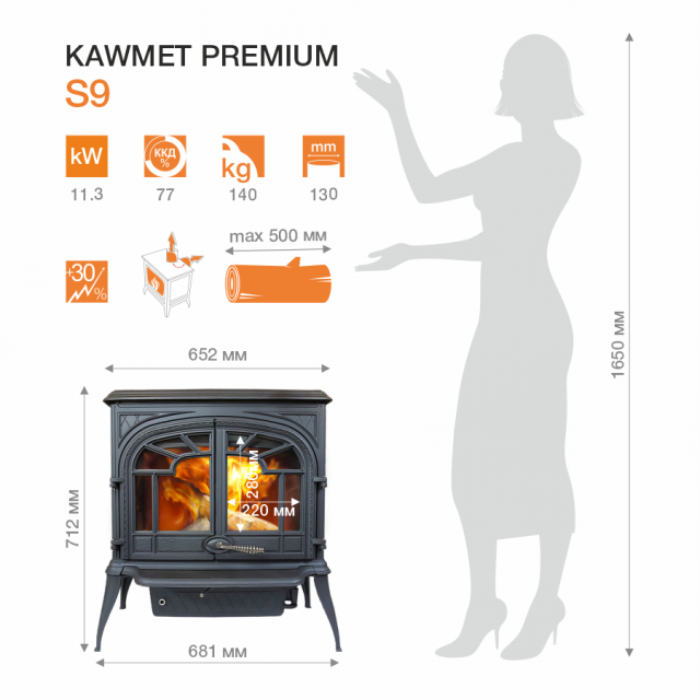 фото Чугунная печь KAWMET Premium S9 (11,3 кВт)