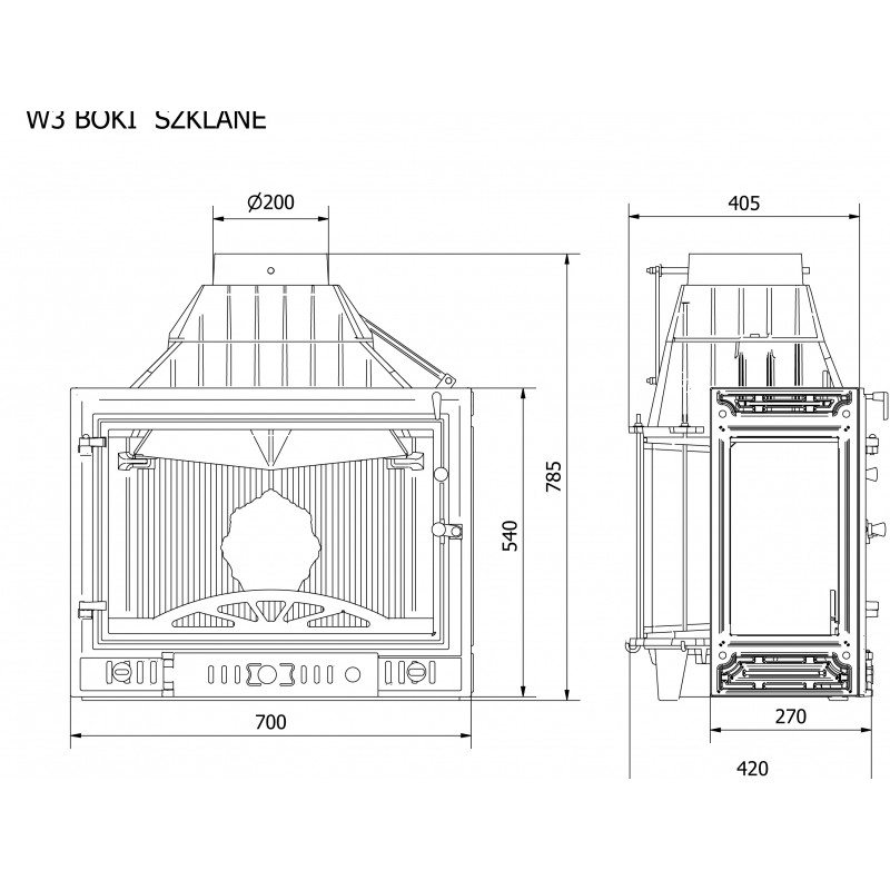 фото Каминная топка KAWMET W3PLB-16,7 кВт три стекла