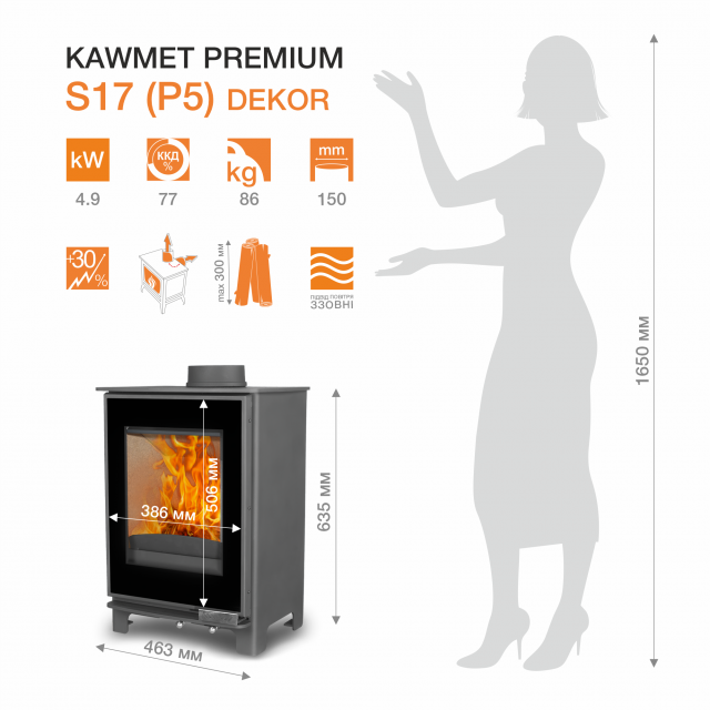 фото Чугунная печь KAWMET Premium S17 Dekor (4,9 кВт)
